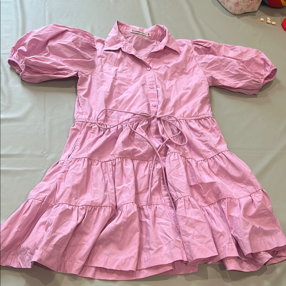 Pink Dress with Puff Sleeves